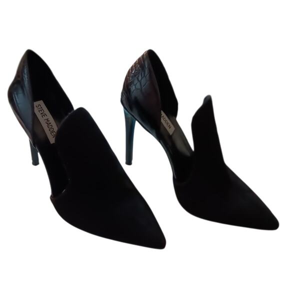 STEVE MADDEN Faux Suede Croc High Heels Black 7 Pointy‎ Toe Sexy Dressy Event - Picture 11 of 11